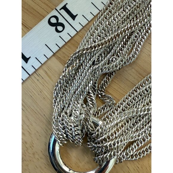 Multi-Strand Silver-Tone Chain Necklace With Polished Ring - Picture 8 of 14